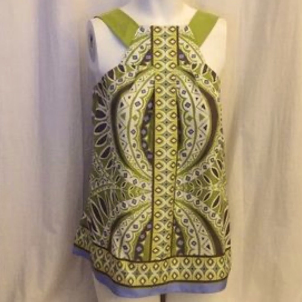 Banana Republic 100%Silk Green Boho Print Sleeveless Top‎- EUC Sz S